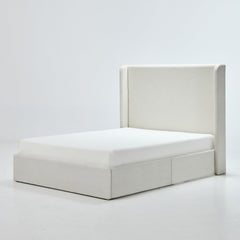 Caron Upholstered Wingback Bed with 52.3' High Headboard in Textured Ivory Canvas Chenille, King Size