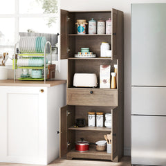 67.5 Inch Tall Modern Freestanding Floor Storage Cabinet with 4 Doors and 1 Drawer