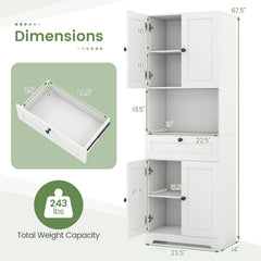 67.5 Inch Tall Modern Freestanding Floor Storage Cabinet with 4 Doors and 1 Drawer
