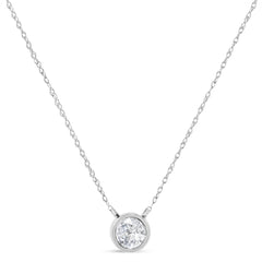 AGS Certified 10K White Gold 1/5 Cttw Bezel Set Round Diamond Solitaire 16-18" Adjustable Pendant Necklace (H-I Color, SI1-SI2 Clarity)