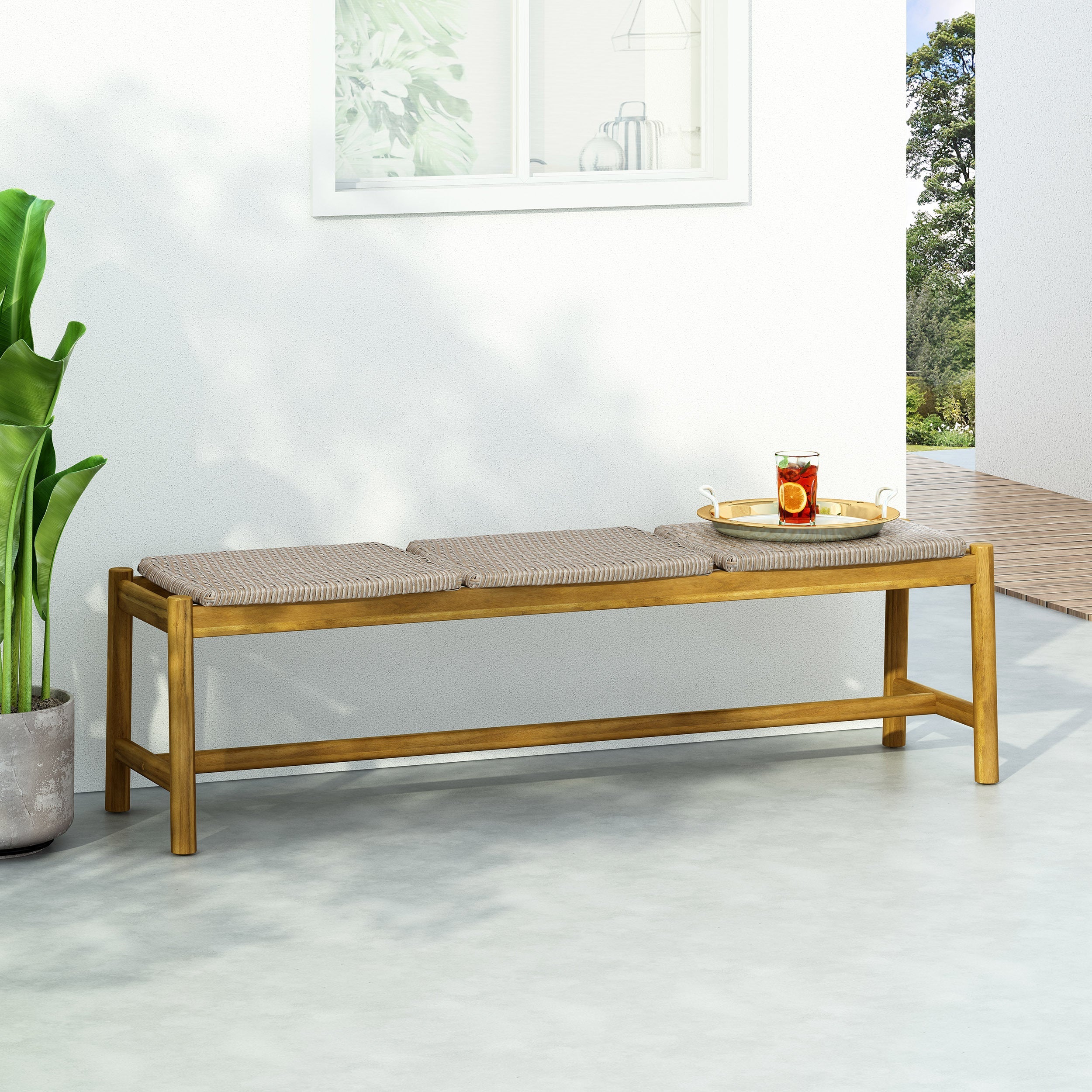 Acacia Wood 3 Seater Bench Outdoor Patio