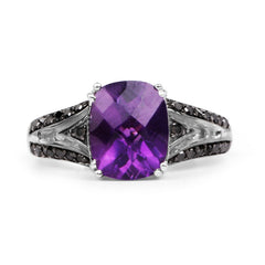 2.87 Carat Genuine Amethyst and Black Diamond .925 Sterling Silver Ring