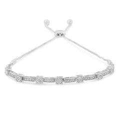 .925 Sterling Silver 1/4 Cttw Diamond 4â€-10†Adjustable Bolo Alternating Square and Rectangle Bolo Bracelet (I-J Color, I3 Clarity)