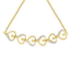 14K Yellow Gold Plated .925 Sterling Silver Diamond Accent Heart Link Bolo Bracelet