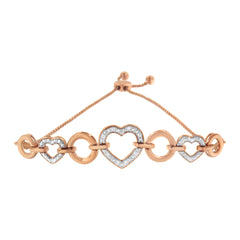 14K Rose Gold Plated .925 Sterling Silver Diamond Accent Circle and Heart Link Adjustable 6â€-10†Bolo Bracelet