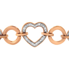 14K Rose Gold Plated .925 Sterling Silver Diamond Accent Circle and Heart Link Adjustable 6â€-10†Bolo Bracelet