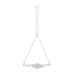 .925 Sterling Silver Diamond Cushion Frame Heart-Sides Twist 4â€-10†Adjustable Bolo Tennis Bolo Bracelet (I-J Color, I3 Clarity)