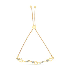 14K Yellow Gold Plated .925 Sterling Silver Diamond Accent Heart and Wave Link Bolo Bracelet (I-J Color, I2-I3 Clarity) - 6" to 9" Adjustable