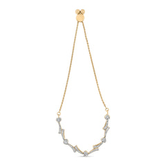 14K Yellow Gold Plated .925 Sterling Silver Diamond Accent Heart and Wave Link Bolo Bracelet (I-J Color, I2-I3 Clarity) - 6" to 9" Adjustable