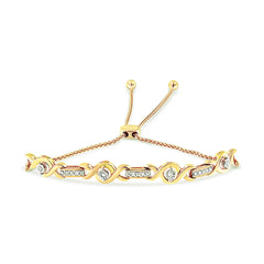 14K Yellow Gold Plated .925 Sterling Silver Channel Set Diamond Accent Twist 4â€-10†Adjustable Bolo Bracelet (I-J Color, I3 Clarity)