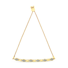 14K Yellow Gold Plated .925 Sterling Silver Diamond Accent Alternating Marquise Shape and Heart Links Bolo Bracelet (I-J Color, I3 Clarity) - Adjustable 6" to 9"