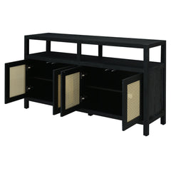 TREXM Bohemian Style Rattan Buffet Storage Cabinet with Solid Wood Frame