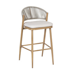 Outdoor Bar Height Aluminum Frame Counter Stools with Scallop-shaped Backrest & Water-resistant Cushions