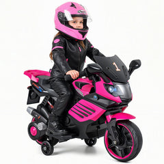 6V Kids Motorcycle with Headlights Music and Detachable Training Wheels