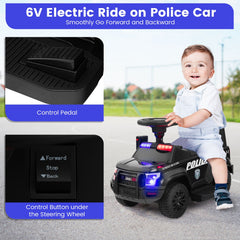 6V Kids Ride On Police Car with Real Megaphone and Siren Flashing Lights-Black