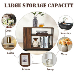 Multifunctional 3-Tier Side Table with Wheels and Large Storage Shelf