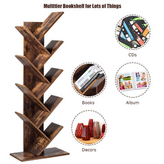 8-Tier Free Standing Tree Bookshelf-Coffee
