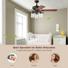 52 Inch Ceiling Fan Light with Pull Chain and 5 Bronze Finished Reversible Blades