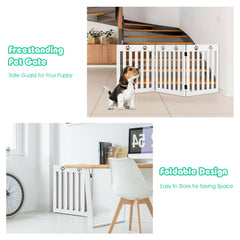 24 Inch Folding Wooden Freestanding Dog Gate with 360° Flexible Hinge for Pet