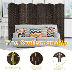 6.5Ft 6-Panel Weave Folding Fiber Room Divider Screen