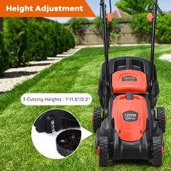 13 Inch Electric Push Lawn Corded Mower with Grass Bag-Red