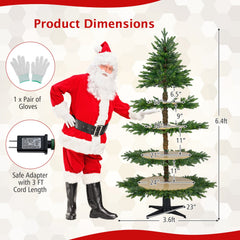 6.4 FT Rotating Christmas Tree 4-Tier Artificial Xmas Tree with 280 Branch Tips and 220 LED Lights