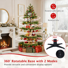 6.4 FT Rotating Christmas Tree 4-Tier Artificial Xmas Tree with 280 Branch Tips and 220 LED Lights