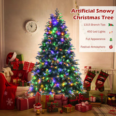 Pre-Lit Snowy Christmas Hinged Tree with Multi-Color Lights