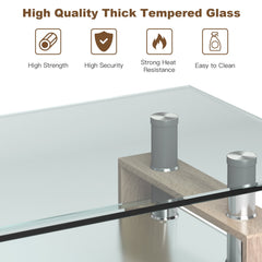 Rectangle Glass Coffee Table with Metal Legs for Living Room