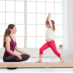 7 Feet Folding Portable Floor Balance Beam with Handles for Gymnasts-Brown