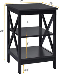 3-Tier X-Design Nightstands with Storage Shelves for Living Room Bedroom