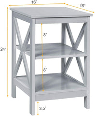 3-Tier X-Design Nightstands with Storage Shelves for Living Room Bedroom