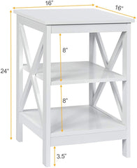 3-Tier X-Design Nightstands with Storage Shelves for Living Room Bedroom