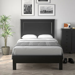 Twin Size Platform Bed Frame with Rubber Wood Leg-Black