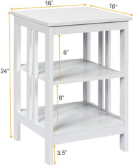 2 Pieces 3-Tier Nightstand with Reinforced Bars and Stable Structure