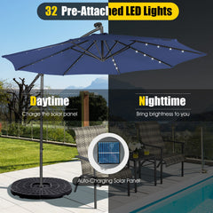 10 Feet Patio Solar Powered Cantilever Umbrella with Tilting System-Navy