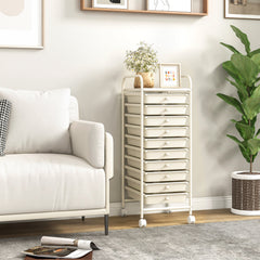 10 Drawer Rolling Storage Cart Organizer with 4 Universal Casters-White