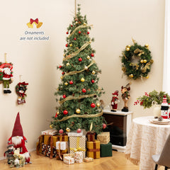 6/7/8 Feet Artificial Christmas Tree Pre-lit Hinged Xmas Tree with Warm White LED Lights and Pine Cones