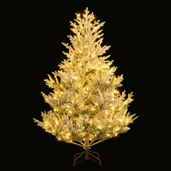 6/7/8 Feet Pre-Lit Artificial Christmas Tree Hinged Snow Flocked Xmas Tree