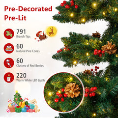 6/7 FT Pre-Lit Artificial Christmas Tree Spiral Holiday Tree with 612/791 Branch Tips and 8 Modes
