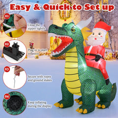 6.7 Feet Christmas Inflatable Santa Claus Ride on Dinosaur with Built-in LED Lights