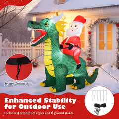 6.7 Feet Christmas Inflatable Santa Claus Ride on Dinosaur with Built-in LED Lights