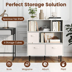6-Cube Bookshelf with 3 Removable Folding Fabric Drawers for Living Room