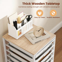 6-Drawer Rolling Storage Cart with Wooden Tabletop