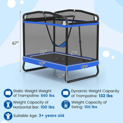 6 FT Kids Trampoline with Swing and Horizontal Bar Small Rectangle Trampoline