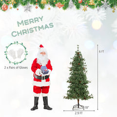 6/7/8 Feet Artificial Christmas Tree Pre-lit Hinged Xmas Tree with Warm White LED Lights and Pine Cones