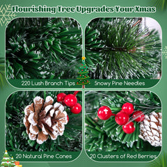 5/6/7 Feet Artificial Christmas Tree with Red Berries and Kerosene Lamps