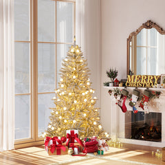 6 Feet Snow-flocked Artificial Christmas Tree Pre-lit Hinged with 81 Sphere Lights and Remote
