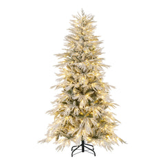 7 Feet Snow-flocked Artificial Christmas Tree Pre-lit Hinged Xmas Tree with Warm White LED Lights