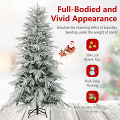 7 Feet Snow-flocked Artificial Christmas Tree Pre-lit Hinged Xmas Tree with Warm White LED Lights